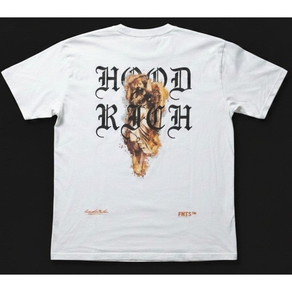 Hood rich Mens Graphic T-Shirt Large White Short Sleeve Lion Logo Streetwear Tee
